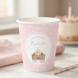 パンプキン・ドット柄 1歳の誕生日 ピンクの女の子 紙コップ