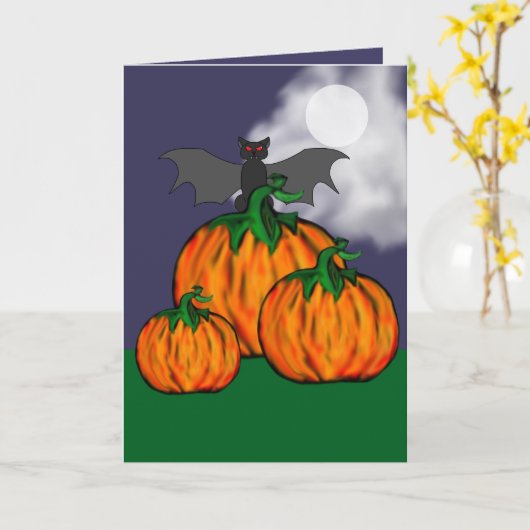 パンプキン&バットハロウィングリーティングカード カード (黄色い花)