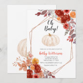 パンプキン バーガンディ マサラ フローラル オー ベイビー シャワー 招待状 (正面/裏面)
