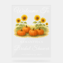 パンプキン＆ヒマワリの秋のブライダルシャワーウェルカム アクリルサイン
