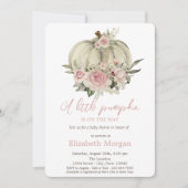 パンプキン、ピンクのバラ、水彩のベイビーシャワー 招待状 (正面)