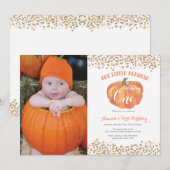 パンプキン ファーストバースデー 招待状 ピンクとゴールド (正面/裏面)