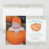 パンプキン ファーストバースデー 招待状 ブルーとゴールド (正面/裏面)