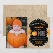 パンプキン ファースト バースデー 招待状 オレンジ色の麻布 (正面/裏面)