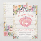 パンプキン ファースト バースデー 招待状 フラワー ゴールド (正面/裏面)