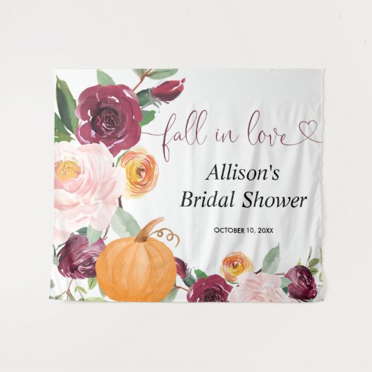 パンプキン フラワーの秋のブライダルシャワー 背景看板 タペストリー (正面(横))