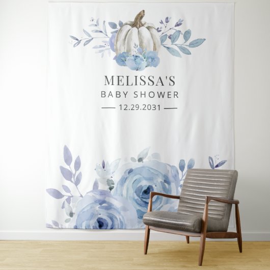 パンプキン フローラル ベイビー シャワー ダスティーブルー タペストリー (インサイチュ)
