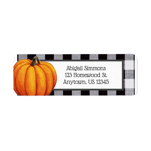 パンプキン&プレイド洗練された秋差出人住所 ラベル (正面)