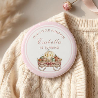 パンプキン ポルカ ドット 1歳の誕生日 ピンク ガール 缶バッジ