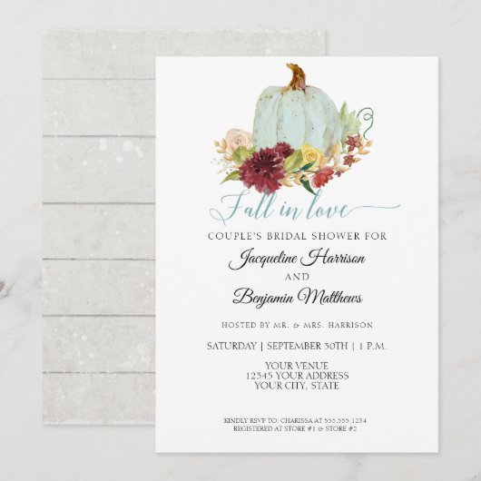 パンプキン ラスティック ウッド 水彩 ワインレッド フラワー 招待状 (正面/裏面)