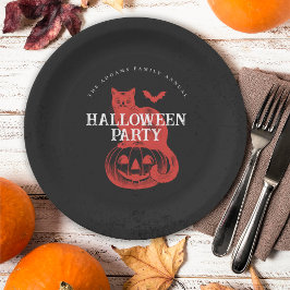 パンプキン 猫 コウモリ オレンジ ヴィンテージ ハロウィン パーティー ペーパープレート