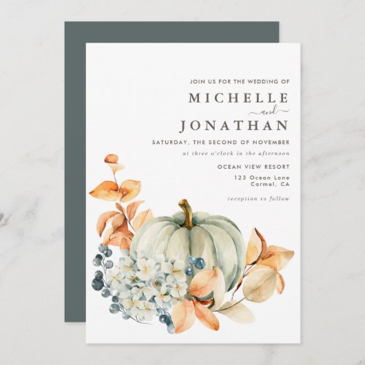 パンプキン&花模様結婚式招待状紅葉 招待状 (正面/裏面)