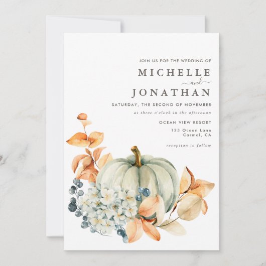 パンプキン&花模様結婚式招待状紅葉 招待状 (正面)