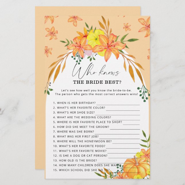 パンプキン – 誰が花嫁のゲームを知っ最高のている (正面/裏面)