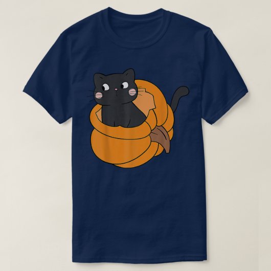 パンプキン 黒猫 秋 秋 収穫祭 猫 Tシャツ (デザイン正面)