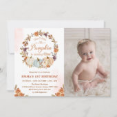 パンプキン 1歳の誕生日 オレンジ 花のParty 招待状 (正面)