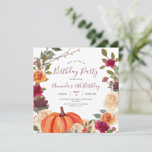 パンプキン 30歳誕生日パーティー ボヘミアンスタイルのストリングライト 招待状 (スタンド正面)