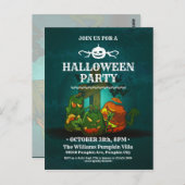 パンプキ不気味ンこうもりハローウィンパーティ招待状 ポストカード (正面/裏面)