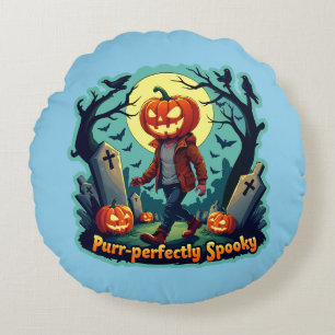 パンプキ不気味ンアート：ハロウィンデコールに最適！ ラウンドクッション