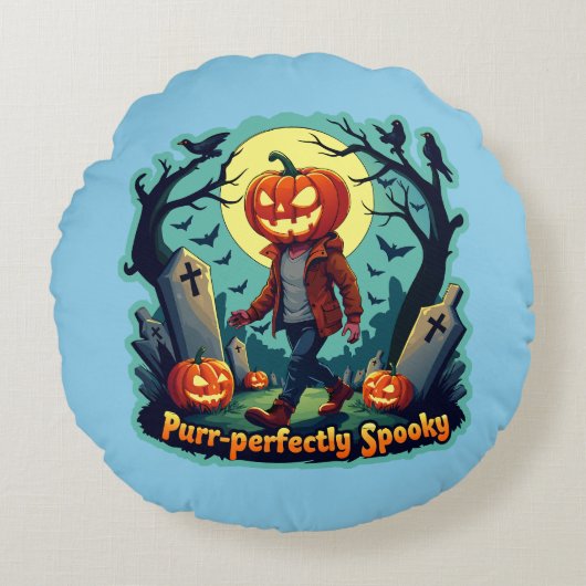 パンプキ不気味ンアート：ハロウィンデコールに最適！ ラウンドクッション (正面)
