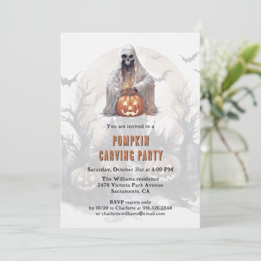 パンプキ不気味ンカービングパーティーハロウィーン 招待状 (スタンド正面)