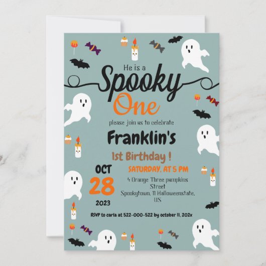 パンプキ不気味ンキッズハロウィーン1歳の誕生日パーティー 招待状 (正面)