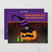 パンプキ不気味ンキッズハローウィンパーティ招待状 (正面/裏面)