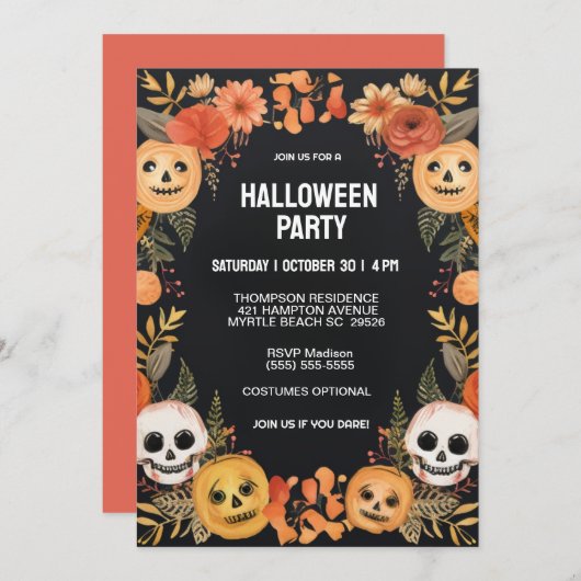 パンプキ不気味ンススカルハローウィンパーティ 招待状 (正面/裏面)
