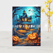 パンプキ不気味ンズハ幽霊のよく出るウスハッピーハローウィン カード (黄色い花)