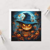 パンプキ不気味ンハッピーハローウィンアート カード (正面/裏面インサイチュ)