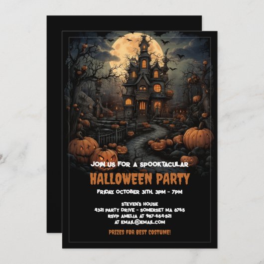 パンプキ不気味ンハロウィンとハ幽霊のよく出るウス&ムーン 招待状 (正面/裏面)