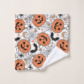 パンプキ不気味ンハロウィーンパターン バスタオルセット (ウォッシュタオル)