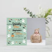 パンプキ不気味ン子供ハロウィーン1歳の誕生日パーティーt 招待状 (スタンド正面)