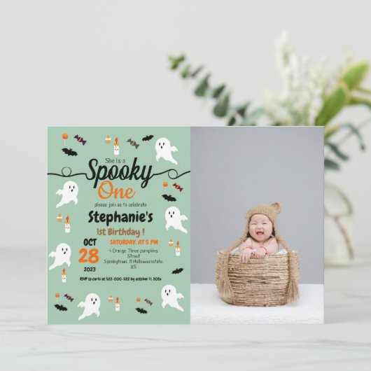 パンプキ不気味ン子供ハロウィーン1歳の誕生日パーティーt 招待状 (スタンド正面)