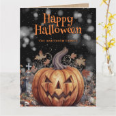 パンプキ不気味ン幽霊ハッピーハローウィン カード (黄色い花)