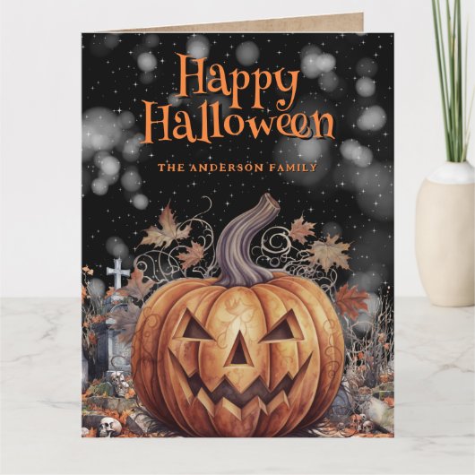 パンプキ不気味ン幽霊ハッピーハローウィン カード (正面)