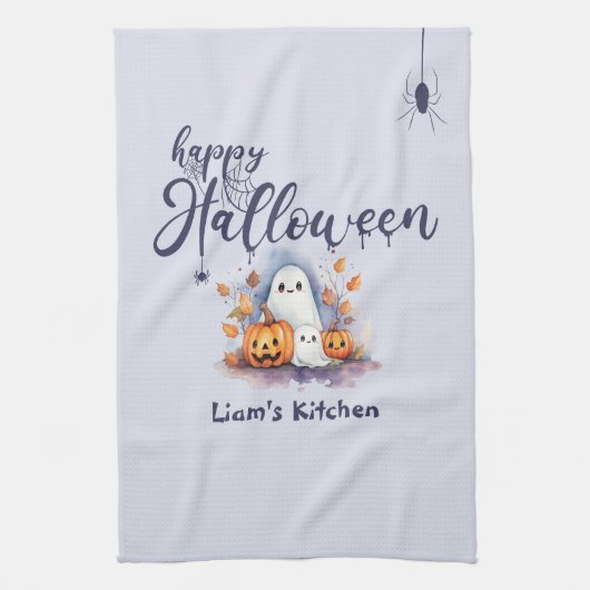 パンプキ不気味ン幽霊ハロウィンキッチンタオル キッチンタオル (縦)