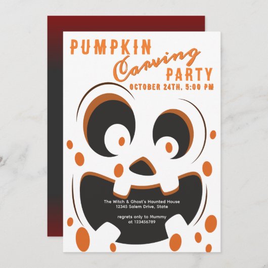 パンプキ不気味ン彫刻コンテストハローウィンパーティ 招待状 (正面/裏面)