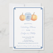 パンプキ名門私立校風のンネイビーバーニバーンドオレンジウェディングシャワー 招待状 (正面)