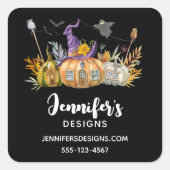 パンプキ幽霊のよく出るンハウスと幽霊&こうもりビジネス スクエアシール (正面)