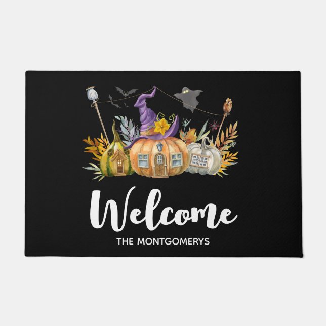 パンプキ幽霊のよく出るンハウスウィズ幽霊&こうもりへようこそ ドアマット (正面)