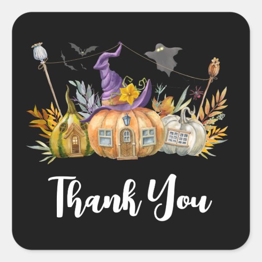 パンプキ幽霊のよく出るンハウスウィズ幽霊&こうもり スクエアシール (正面)