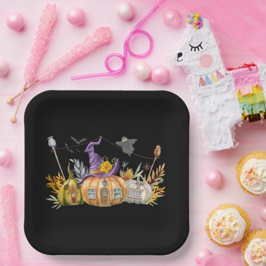 パンプキ幽霊のよく出るンハウスウィズ幽霊&こうもり ペーパープレート (パーティー)