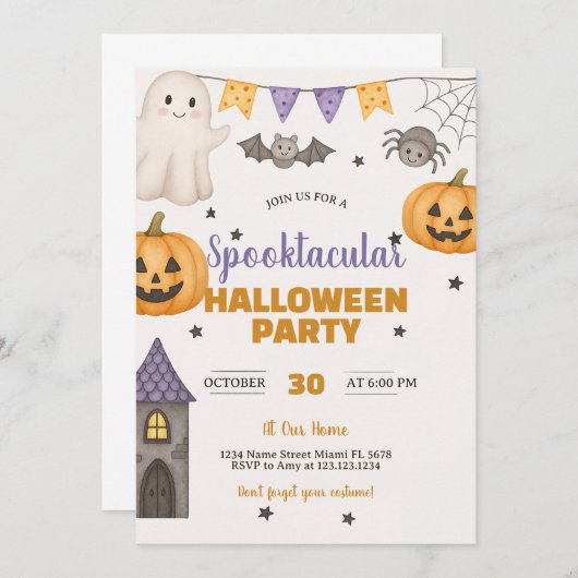 パンプキ幽霊のよく出るン&幽霊バッシュカード 招待状 (正面/裏面)