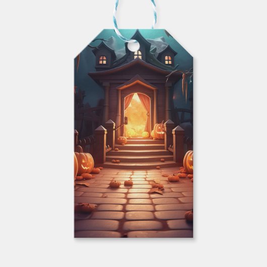 パンプキ白熱［赤熱］光を放つンハロウィーン ギフトタグ (正面)