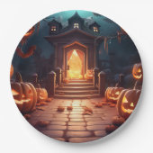 パンプキ白熱［赤熱］光を放つンハロウィーン ペーパープレート (正面)