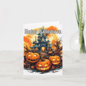 パンプキ白熱［赤熱］光を放つ不気味ン |ハッピーハローウィン カード (正面)