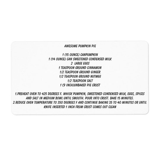 パンプキ素晴らしンパイレシピ ラベル (正面)