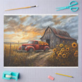 パンプキ素朴ンとヒマワリの赤トラック 薄葉紙 (クラフト)