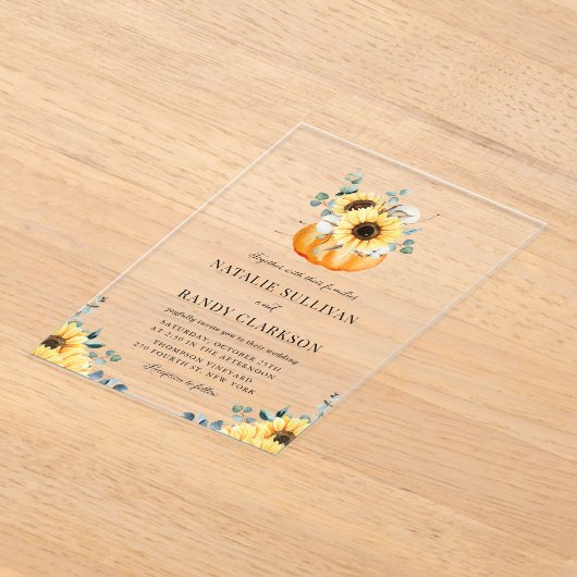 パンプキ素朴ンとヒマワリ秋の結婚式 アクリル招待状 (レイダウン)